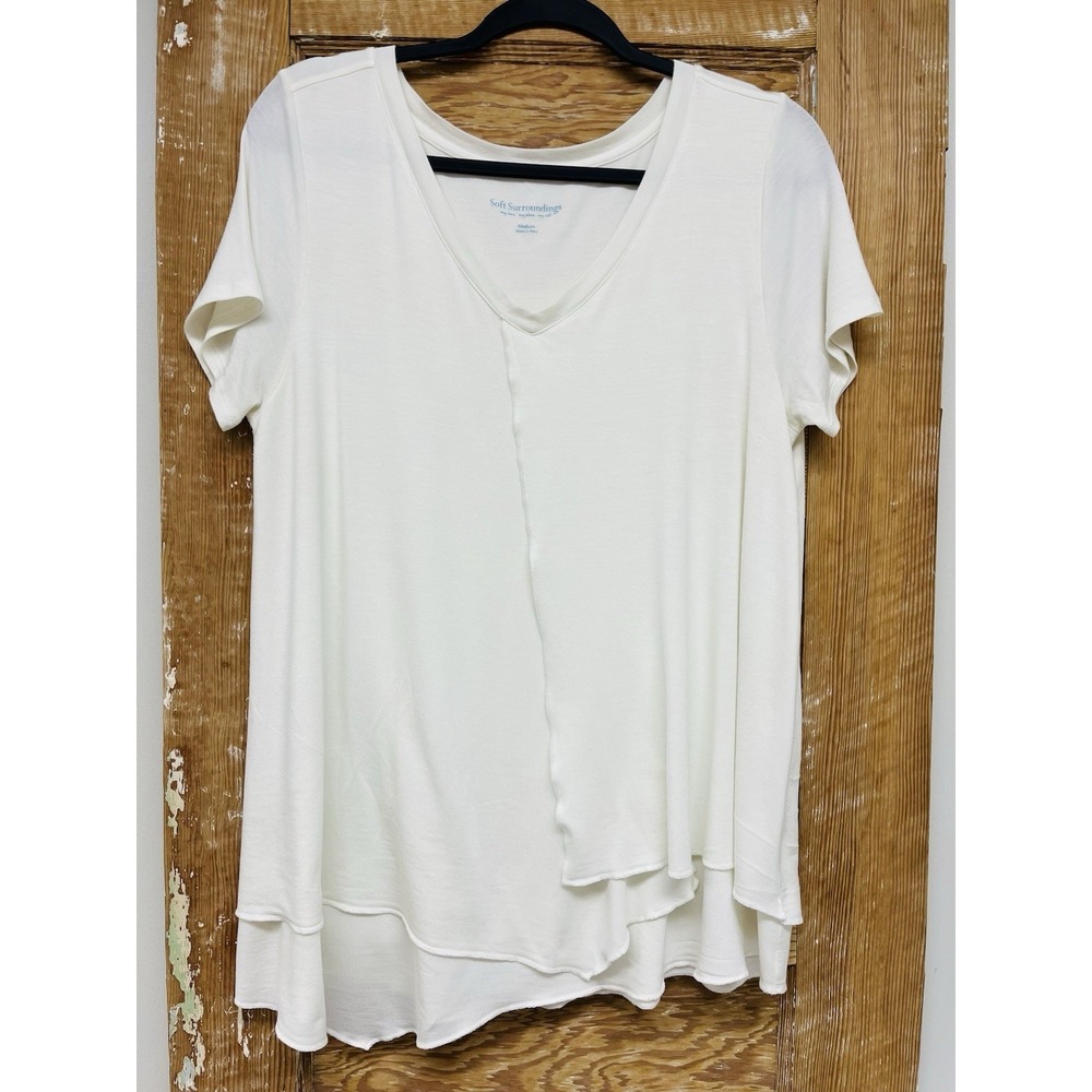 Soft Surroundings Tunic Top M Cream Ivory Layered Asymmetrical Hem Beach Coastal